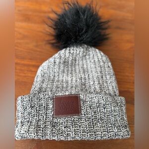 Love Your Melon Gray Knit Beanie with Black Pom-Pom